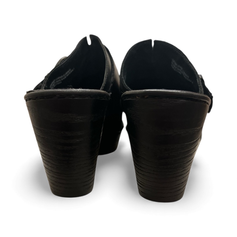 NEW Black Leather Biker Clogs 3.5 Chunky Heel Buckle Moto Platform Shoes Sz 8 - Picture 10 of 14